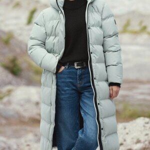 Superdry Womens Microfibre Longline Puffer Coat Puritan Grey US size 4 NWT